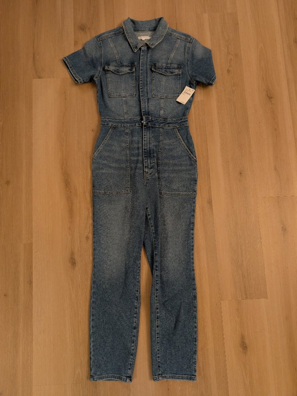 NWT Good American Fit For Success Bootcut Jumpsuit Blue Mid-Blue Denim Wash Sz 3